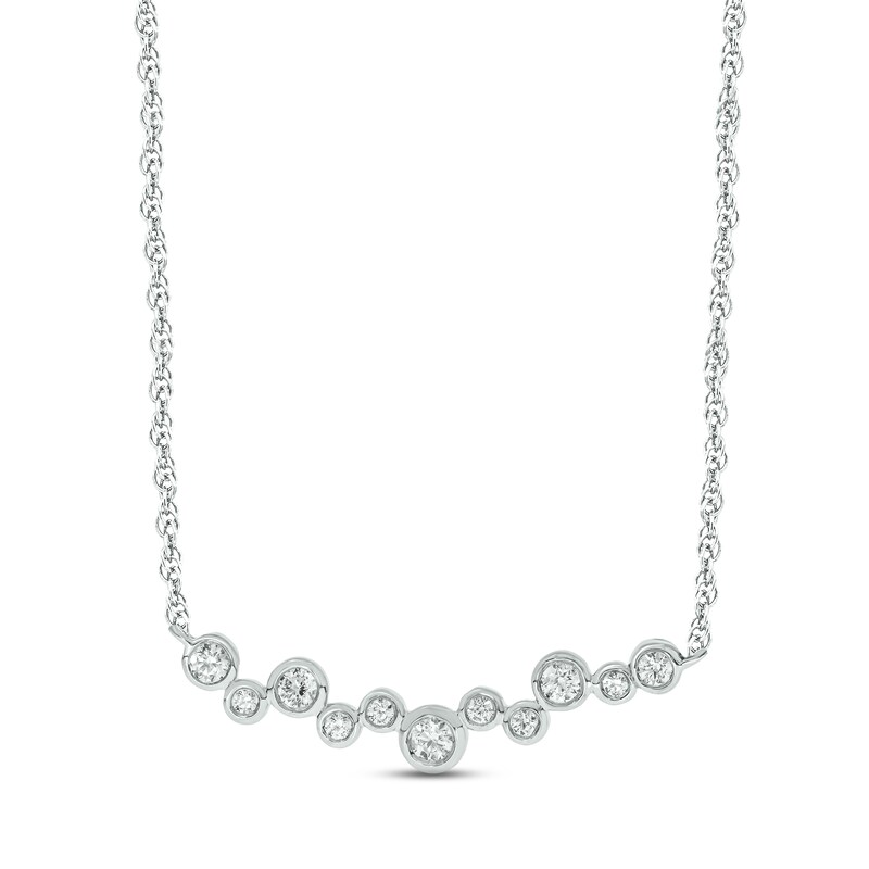 Main Image 1 of Diamond Bezel Bar Necklace 1/5 ct tw Round-cut 10K White Gold 18&quot;