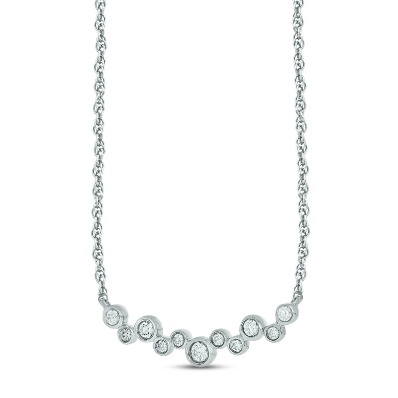 Main Image 2 of Diamond Bezel Bar Necklace 1/5 ct tw Round-cut 10K White Gold 18&quot;