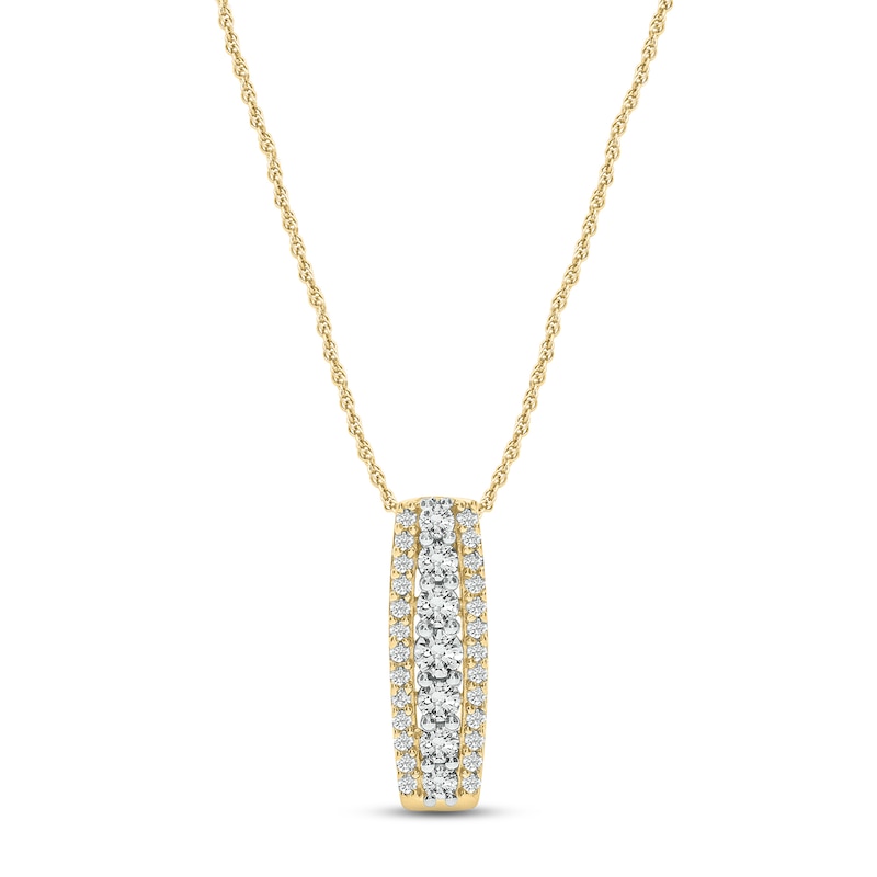 Main Image 1 of Diamond Vertical Bar Necklace 1/3 ct tw Round-cut 10K Yellow Gold 18&quot;