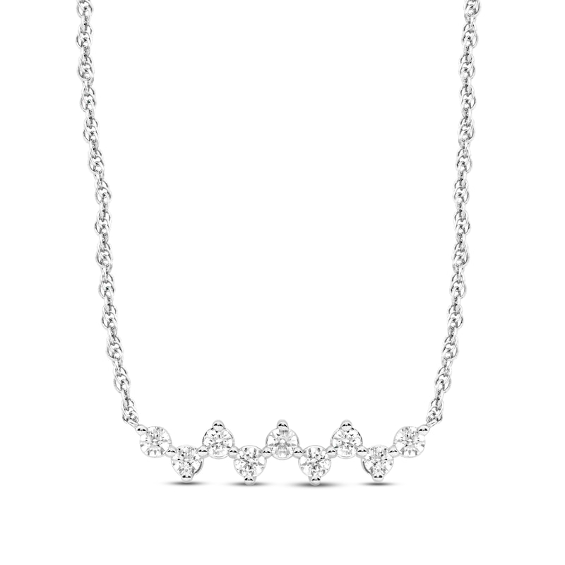 Main Image 1 of Diamond Bar Necklace 1/4 ct tw Round-cut 10K White Gold 18"