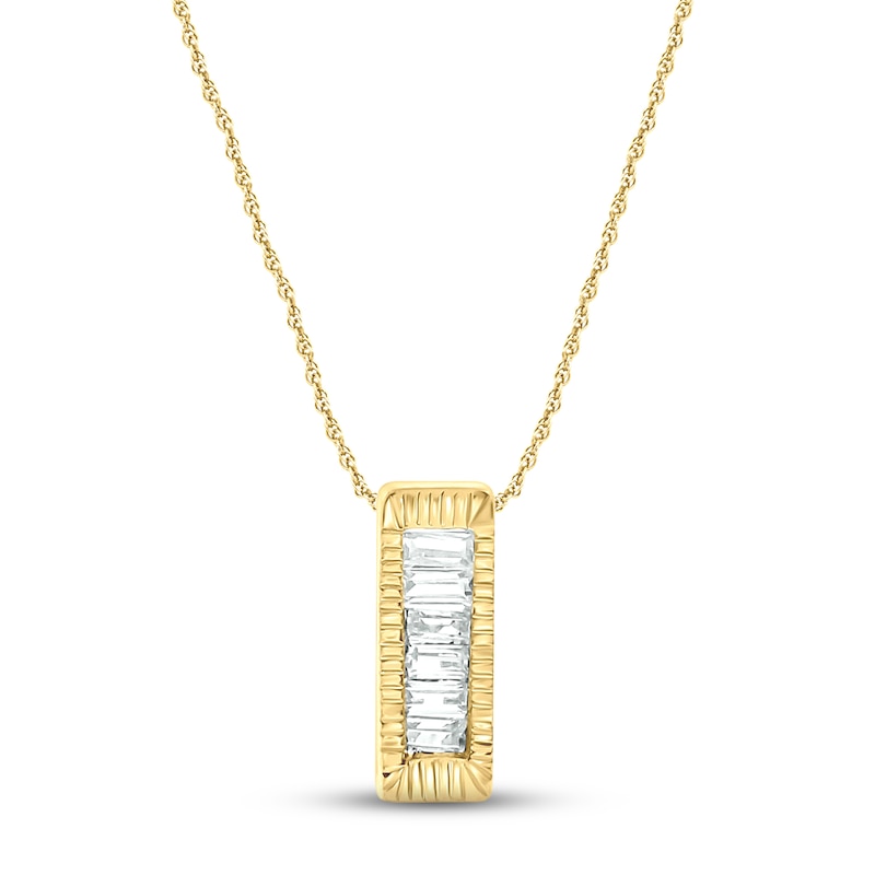 Main Image 1 of Diamond Vertical Bar Necklace 1/20 ct tw Baguette-cut 10K Yellow Gold 18&quot;