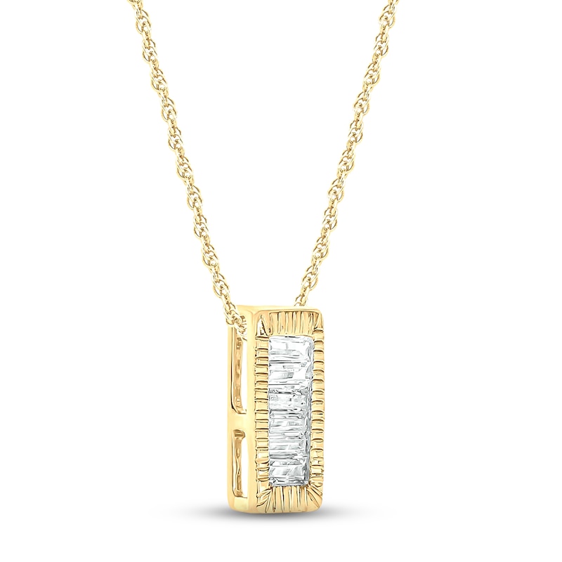 Main Image 2 of Diamond Vertical Bar Necklace 1/20 ct tw Baguette-cut 10K Yellow Gold 18&quot;