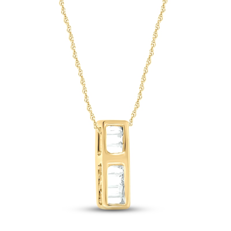 Main Image 3 of Diamond Vertical Bar Necklace 1/20 ct tw Baguette-cut 10K Yellow Gold 18&quot;