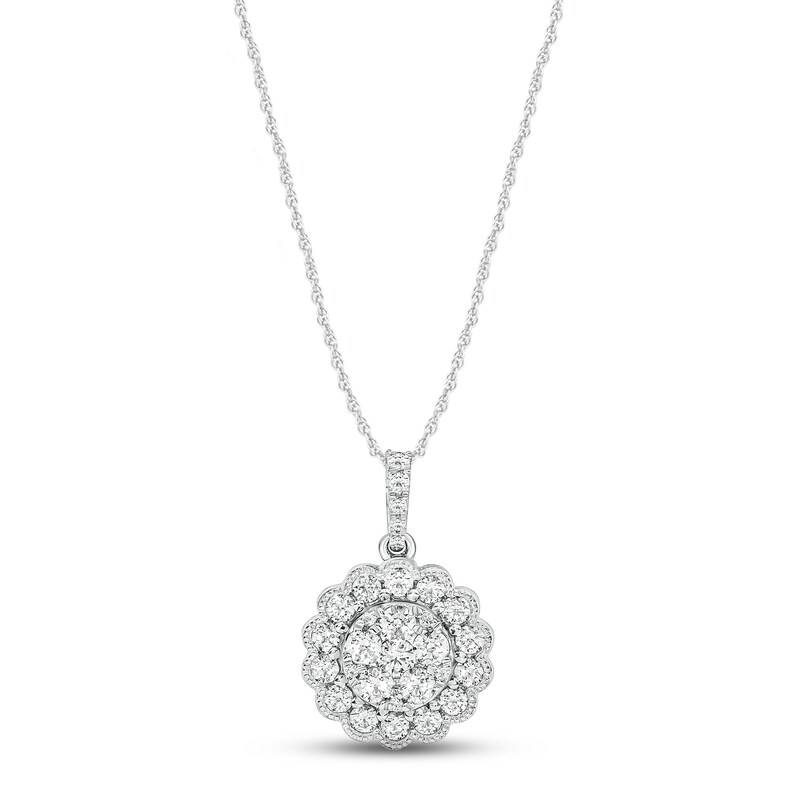 Diamond Flower Necklace 1/2 ct tw Round-cut 10K White Gold 18"