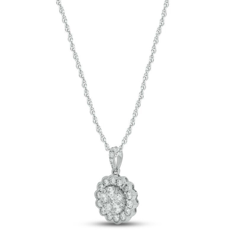Diamond Flower Necklace 1/2 ct tw Round-cut 10K White Gold 18"