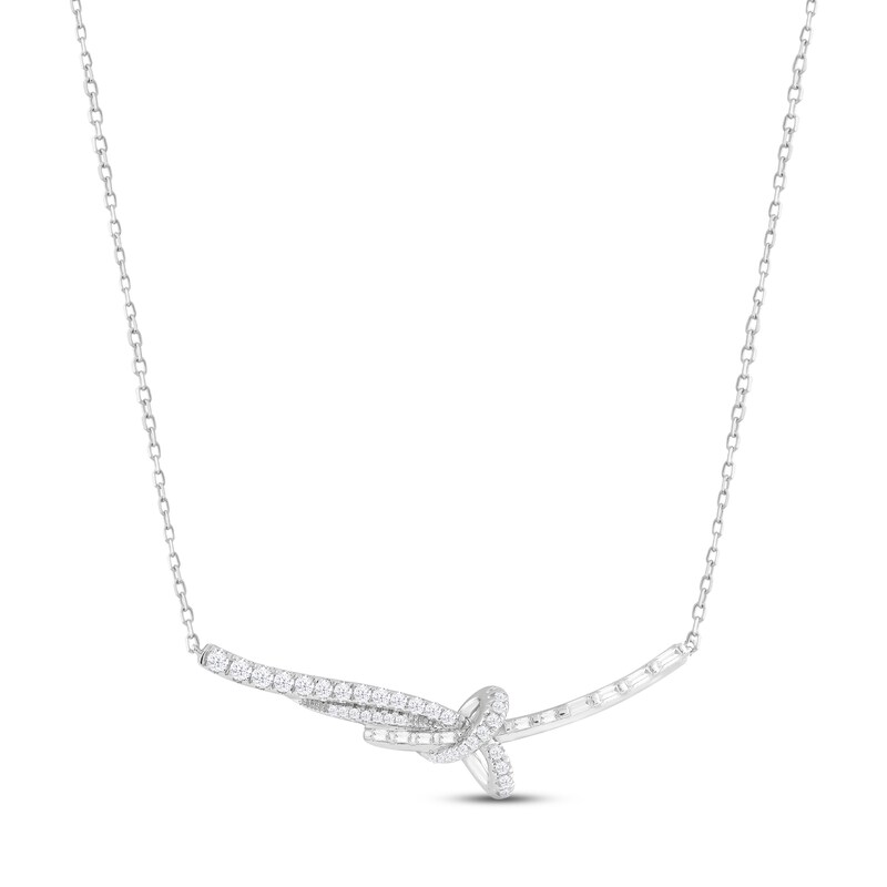 Main Image 1 of Diamond Bar Necklace 1/2 ct tw Round & Baguette-cut 10K White Gold 18&quot;