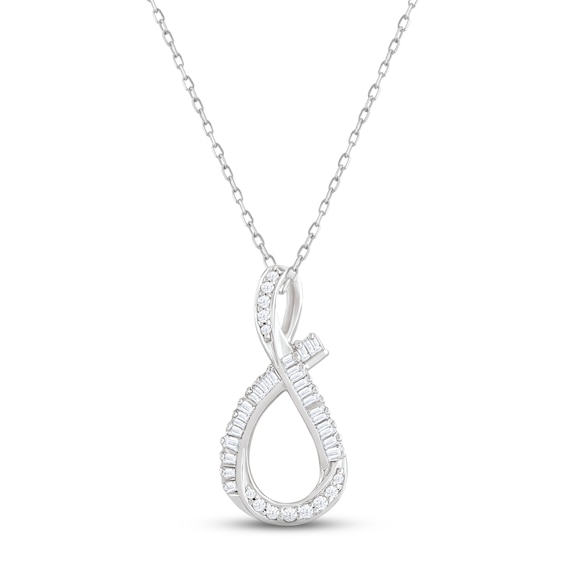 10K White Gold Diamond 1/6 CTW Round and Baguette Cut Infinity 17 10K White Gold Diamond 1/6 CTW Round and Baguette Cut Infinity 17