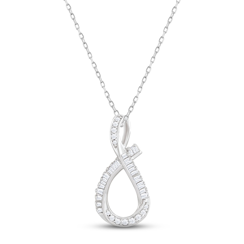 Diamond Loop Necklace 1/5 ct tw Baguette & Round-cut 10K White Gold 18"