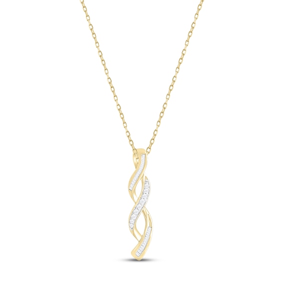 Kay Diamond Twist Necklace 1/6 ct tw Round & Baguette-cut 10K Yellow Gold 18"