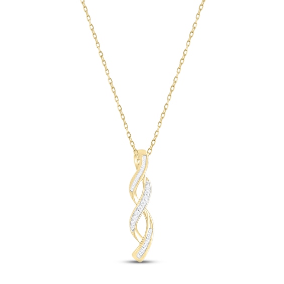 Kay Diamond Twist Necklace 1/6 ct tw Round & Baguette-cut 10K Yellow Gold 18"
