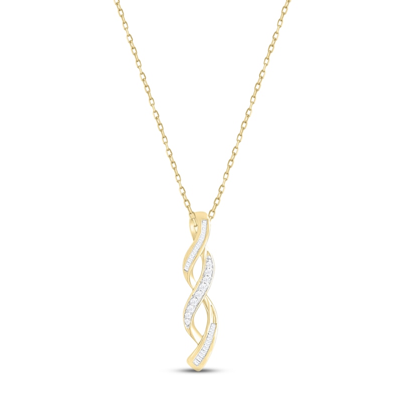 Main Image 1 of Diamond Twist Necklace 1/6 ct tw Round & Baguette-cut 10K Yellow Gold 18&quot;