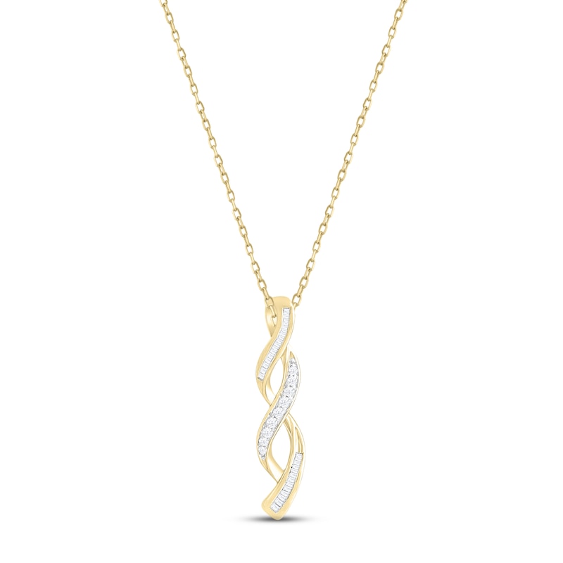 Diamond Twist Necklace 1/6 ct tw Round & Baguette-cut 10K Yellow Gold 18\