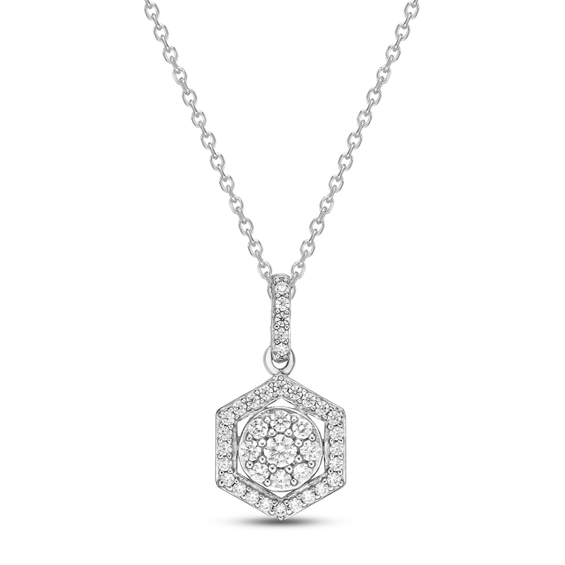 Diamond Hexagon Necklace 1/3 ct tw Round-cut Sterling Silver 18"