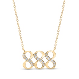 Diamond Angel Number 888 Necklace 1/10 ct tw Round-cut 10K Yellow Gold 18"