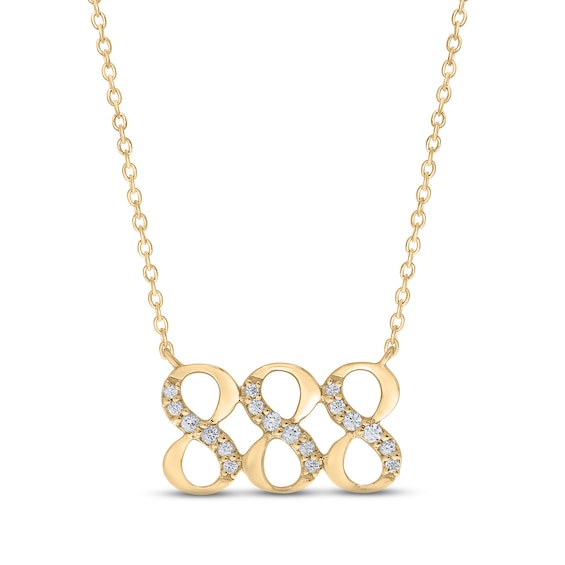Diamond Angel Number 888 Necklace 1/10 ct tw Round-cut 10K Yellow Gold 18"