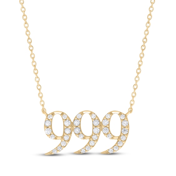 Diamond Angel Number 999 Necklace 1/5 ct tw Round-cut 10K Yellow Gold 18"