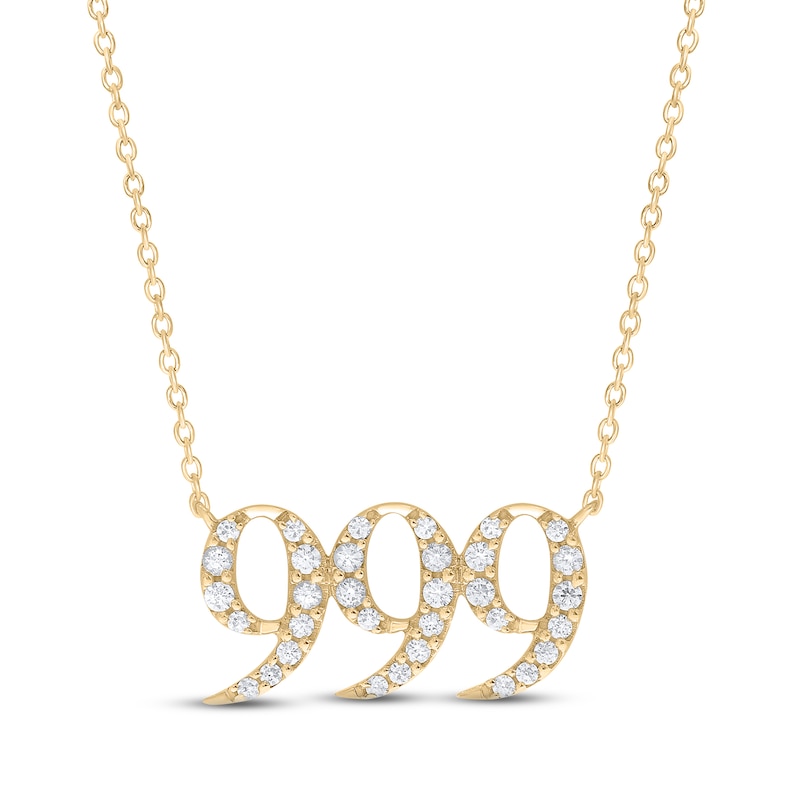 Main Image 1 of Diamond Angel Number 999 Necklace 1/5 ct tw Round-cut 10K Yellow Gold 18&quot;
