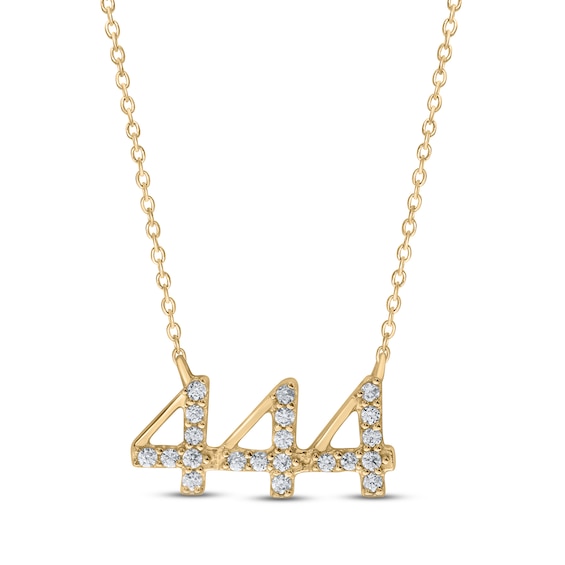 Diamond Angel Number 444 Necklace 1/6 ct tw Round-cut 10K Yellow Gold 18"