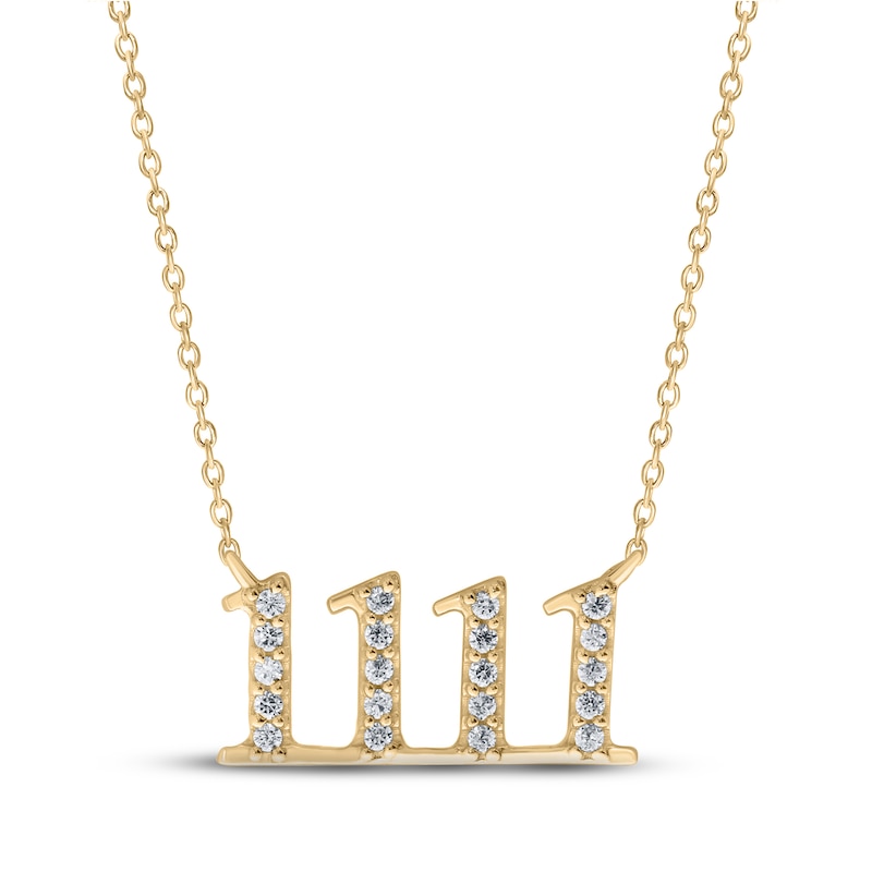 Main Image 1 of Diamond Angel Number 1111 Necklace 1/10 ct tw Round-cut 10K Yellow Gold 18&quot;