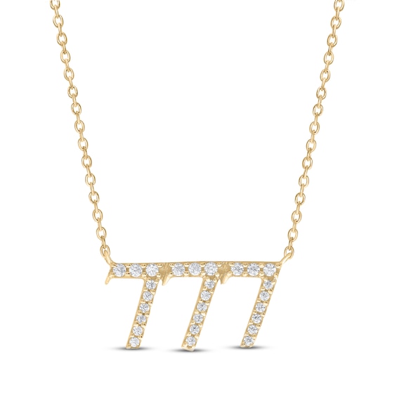 Diamond Angel Number 777 Necklace 1/6 ct tw Round-cut 10K Yellow Gold 18"