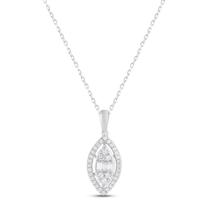 Diamond Marquise Necklace 1/5 ct tw Round & Baguette-cut 10K White Gold 18"