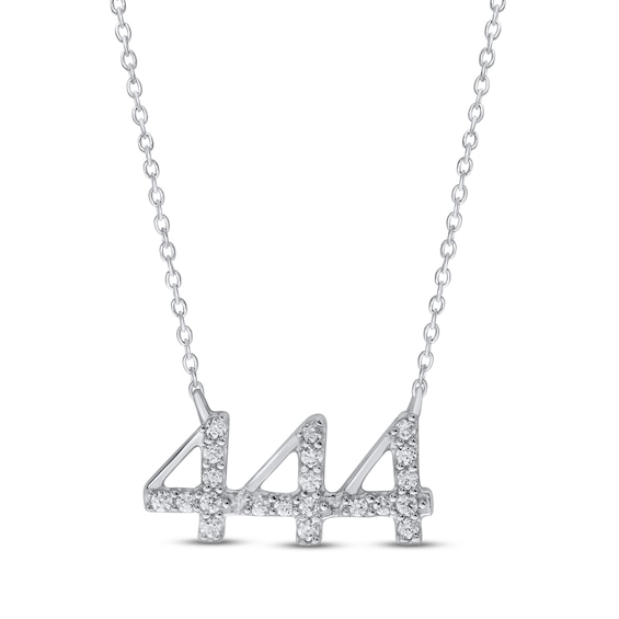 Diamond Angel Number 444 Necklace 1/6 ct tw Round-cut Sterling Silver 18"