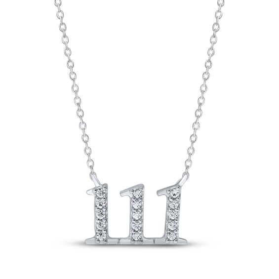 Diamond Angel Number 111 Necklace 1/10 ct tw Round-cut Sterling Silver 18"