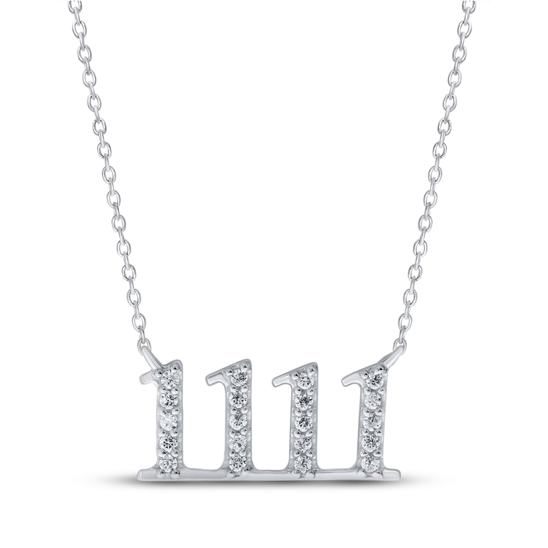 Main Image 1 of Diamond Angel Number 1111 Necklace 1/10 ct tw Round-cut Sterling Silver 18&quot;