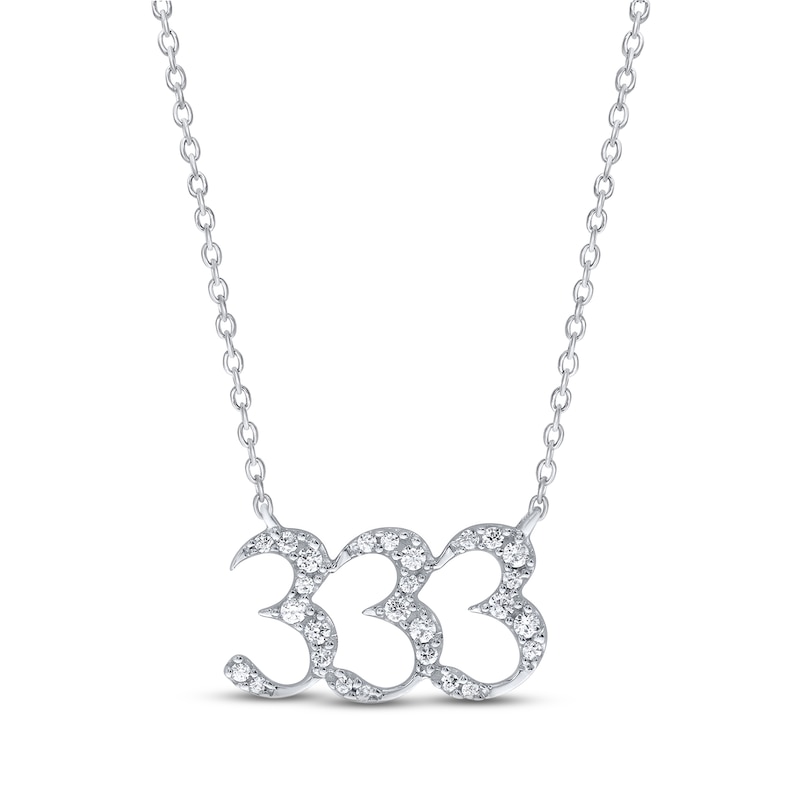 Main Image 1 of Diamond Angel Number 333 Necklace 1/6 ct tw Round-cut Sterling Silver 18&quot;