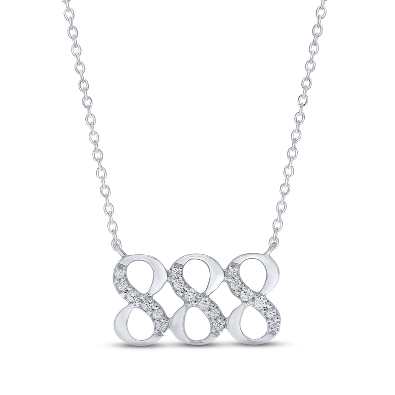 Main Image 1 of Diamond Angel Number 888 Necklace 1/10 ct tw Round-cut Sterling Silver 18&quot;