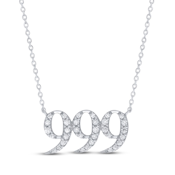 Diamond Angel Number 999 Necklace 1/5 ct tw Round-cut Sterling Silver 18"