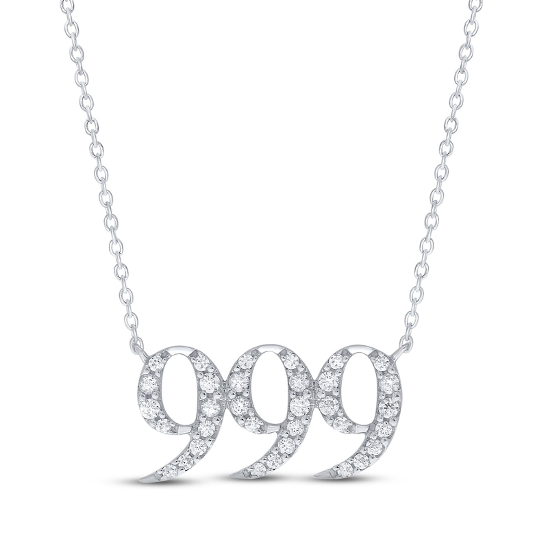 Main Image 1 of Diamond Angel Number 999 Necklace 1/5 ct tw Round-cut Sterling Silver 18&quot;