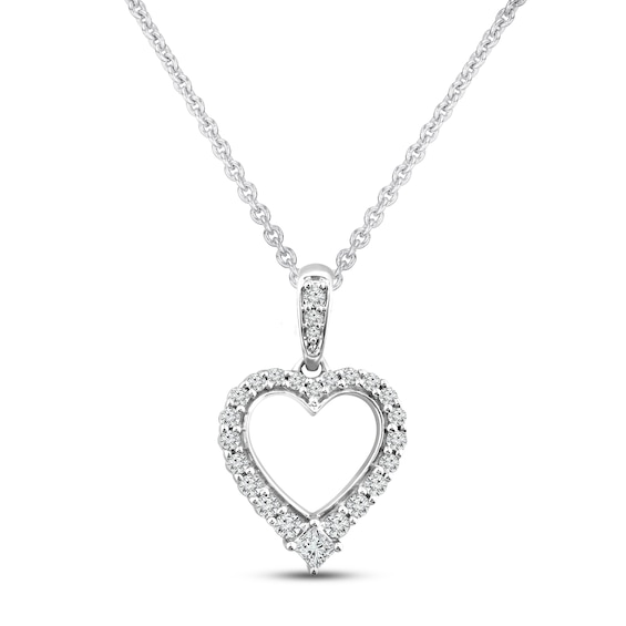 Diamond Heart Necklace 1/5 ct tw Princess & Round-cut Sterling Silver 18"