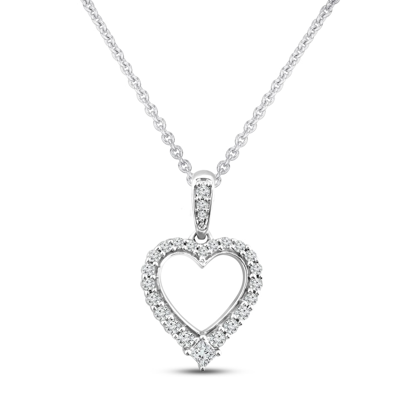 Main Image 1 of Diamond Heart Necklace 1/5 ct tw Princess & Round-cut Sterling Silver 18&quot;