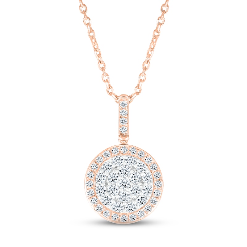 Multi-Diamond Necklace 3/4 ct tw Round-cut 10K Rose Gold 18" with 360