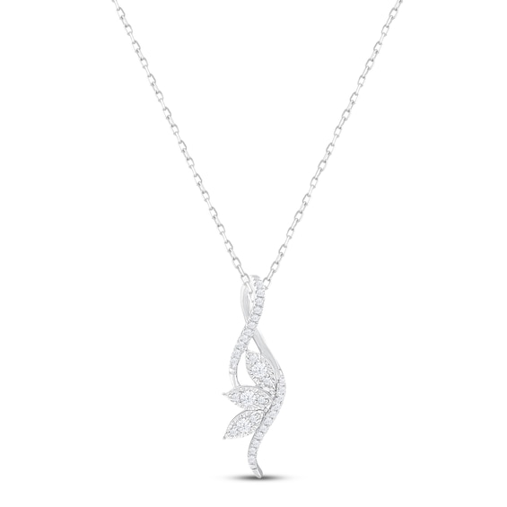 Diamond Leaf Swirl Necklace 1/5 ct tw Round-cut Sterling Silver 18"