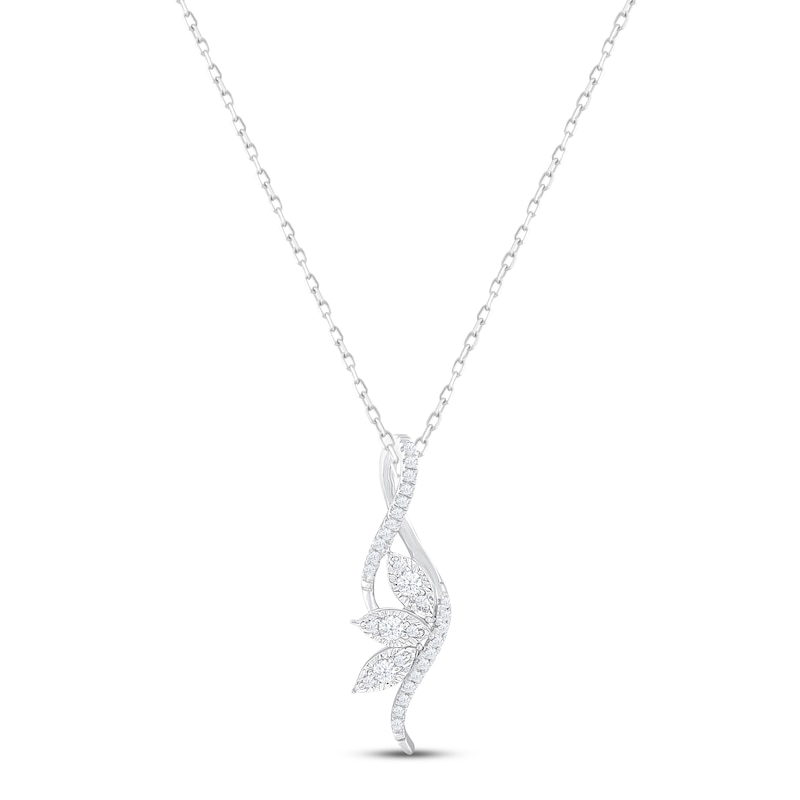 Diamond Leaf Swirl Necklace 1/5 ct tw Round-cut Sterling Silver 18"