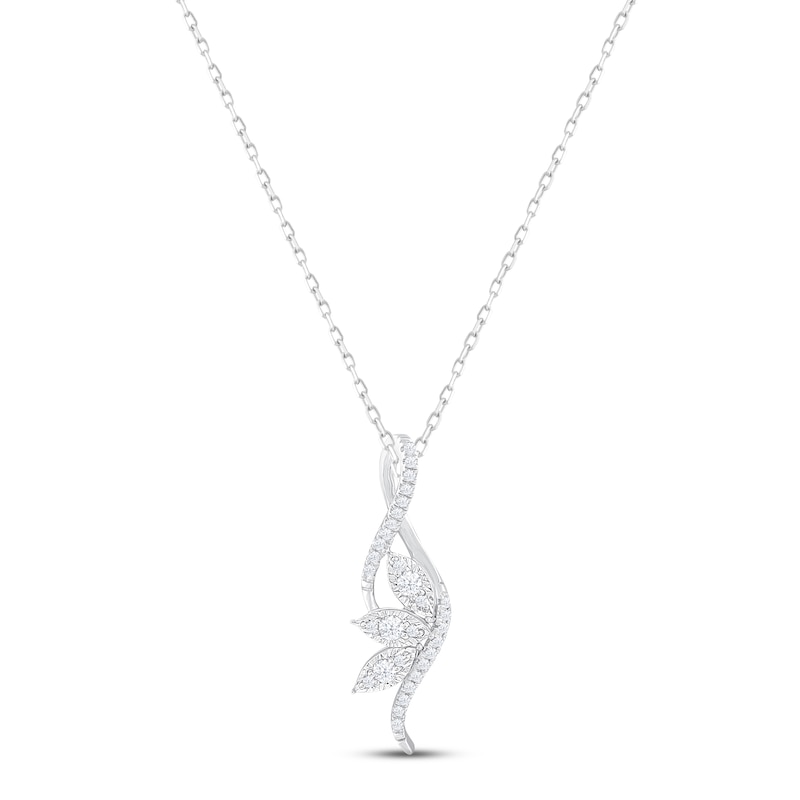 Main Image 1 of Diamond Leaf Swirl Necklace 1/5 ct tw Round-cut Sterling Silver 18&quot;