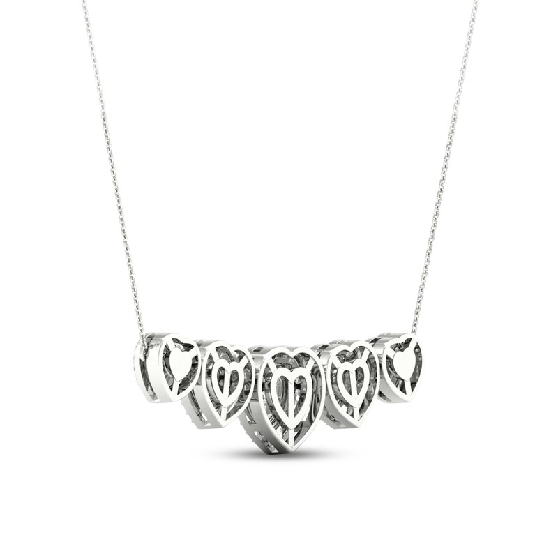 Diamond FiveHeart Necklace 1/2 ct tw Roundcut 10K White Gold 18" Kay