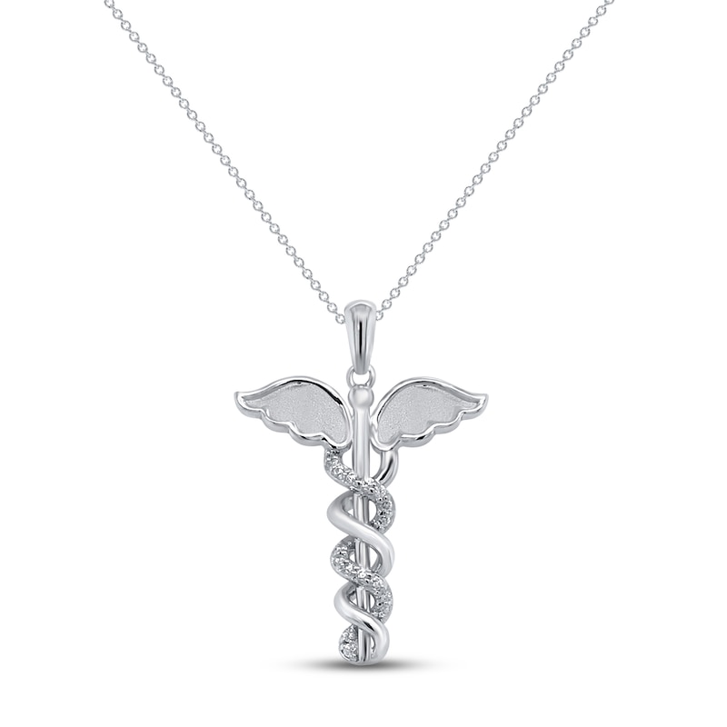 Diamond Caduceus Necklace 1/10 ct tw Round-cut Sterling Silver 18"