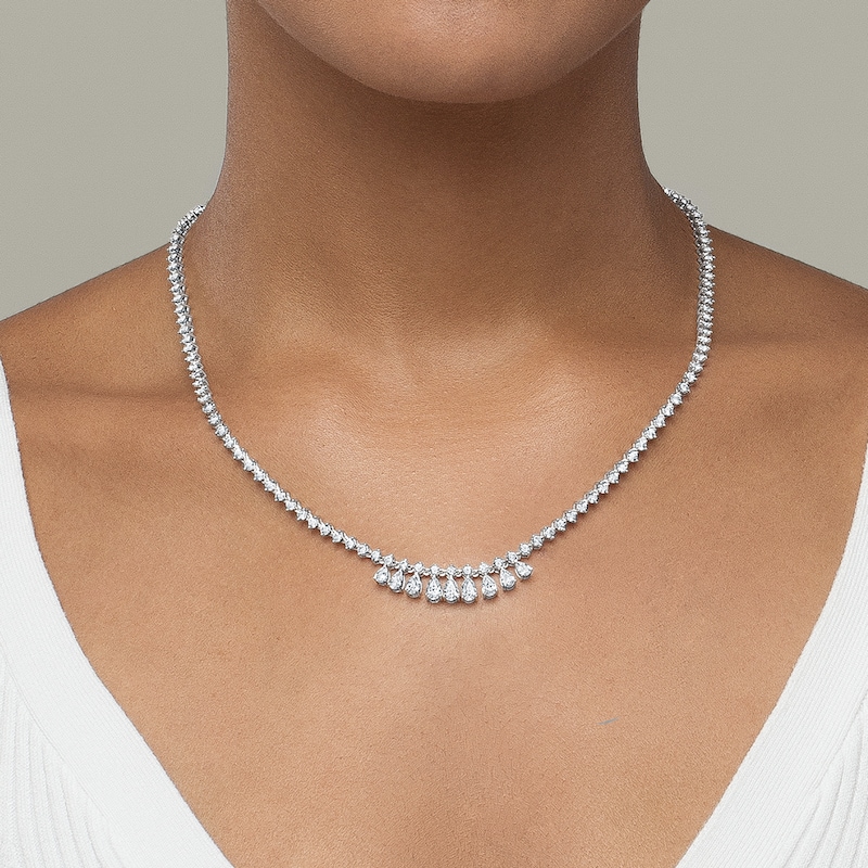 Diamond Riviera Necklace 10 ct tw Pear & Round-cut 14K White Gold 18"