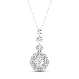 Multi-Diamond Drop Necklace 2 ct tw Round & Marquise-cut 14K White Gold 18"