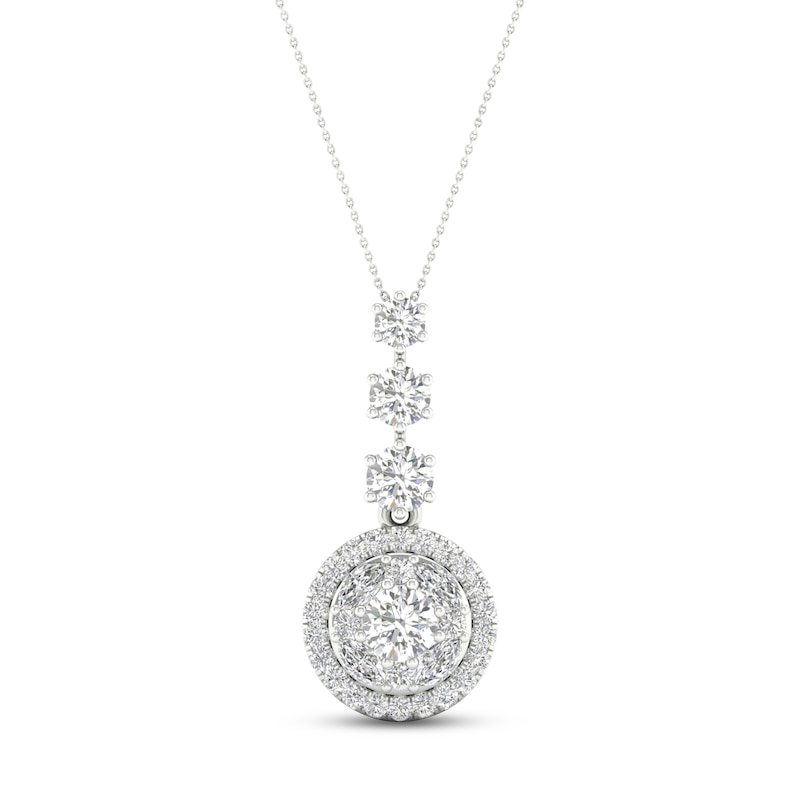 Multi-Diamond Drop Necklace 2 ct tw Round & Marquise-cut 14K White Gold 18"