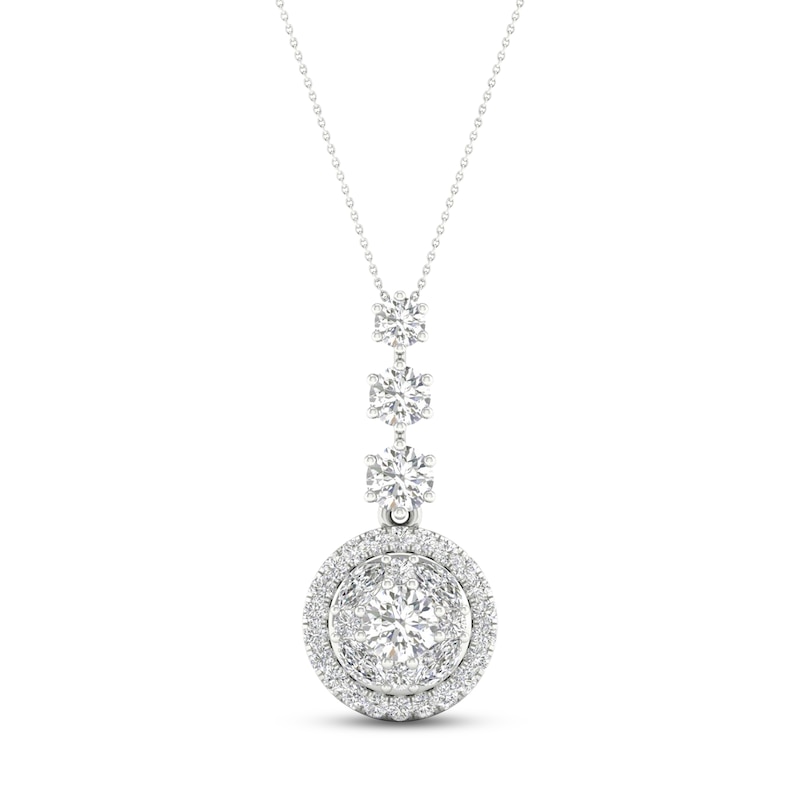Main Image 1 of Multi-Diamond Drop Necklace 2 ct tw Round & Marquise-cut 14K White Gold 18&quot;