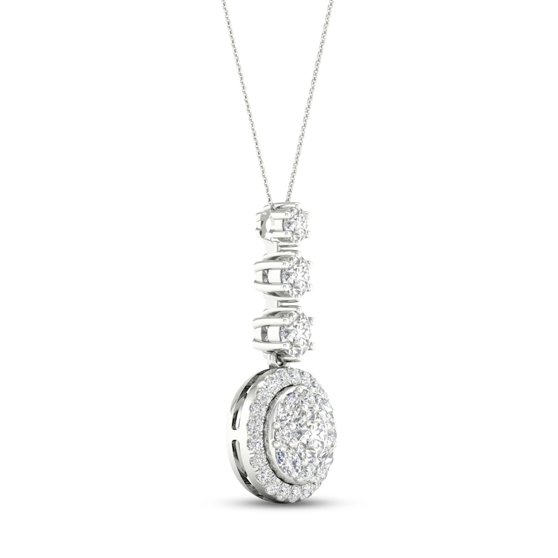 Multi-Diamond Drop Necklace 2 ct tw Round & Marquise-cut 14K White Gold 18"