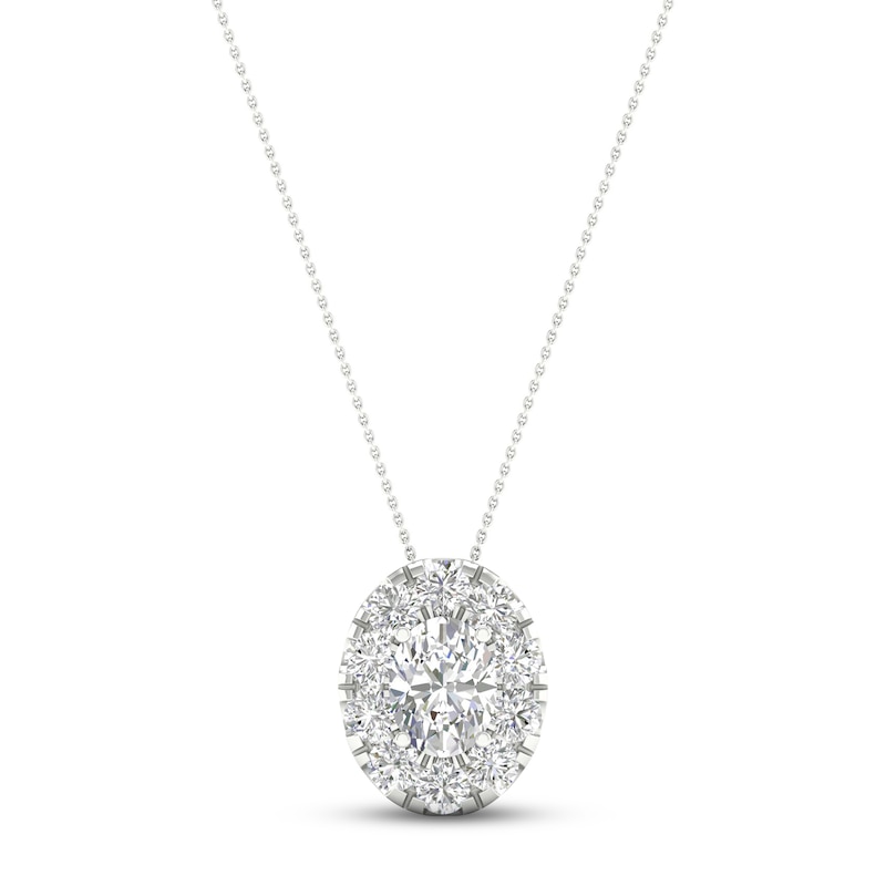 Diamond Oval Halo Necklace 2 ct tw Oval & Round-cut 14K White Gold 18"