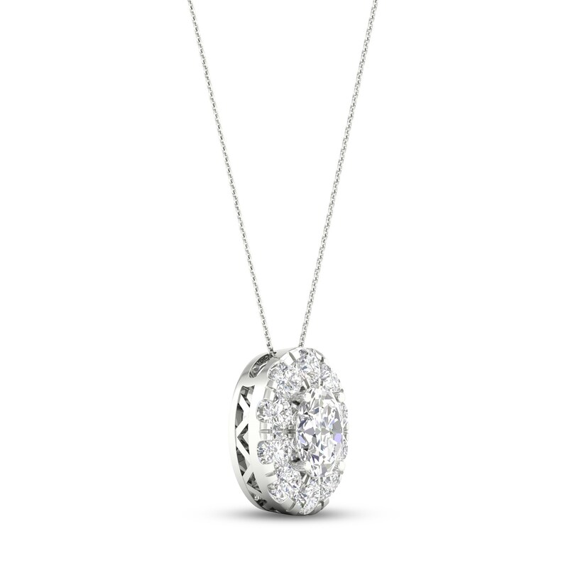 Diamond Oval Halo Necklace 2 ct tw Oval & Round-cut 14K White Gold 18"