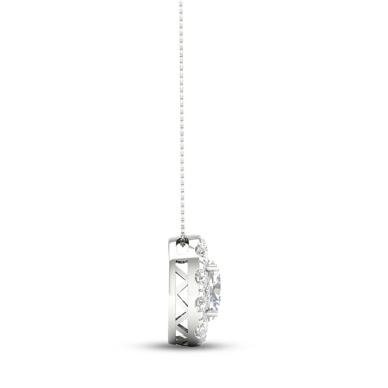 Diamond Oval Halo Necklace 2 ct tw Oval & Round-cut 14K White Gold 18"