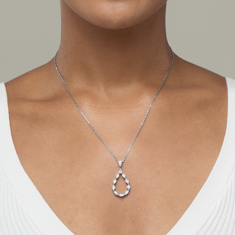 Main Image 5 of Diamond Teardrop Necklace 1-1/2 ct tw Pear & Marquise-cut 14K White Gold 18&quot;