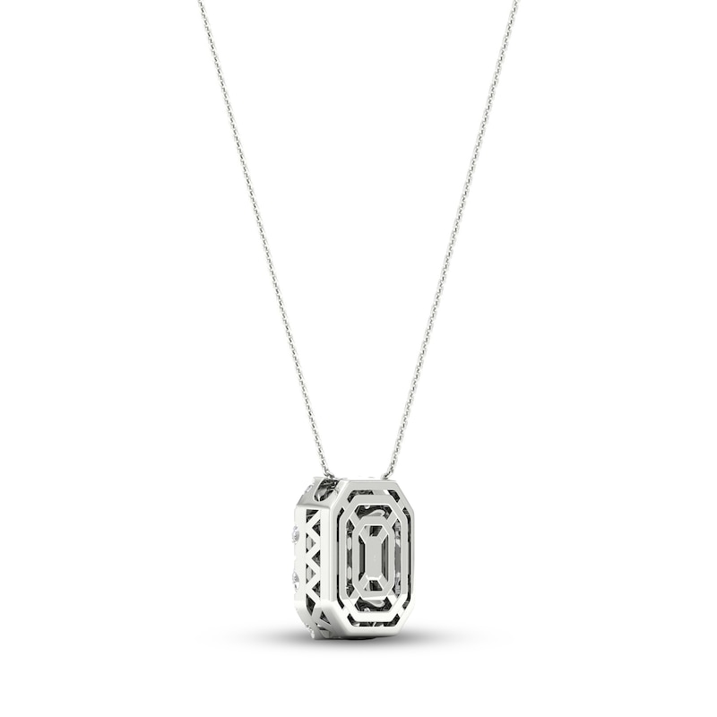 Diamond Necklace 2 ct tw Emerald & Round-cut 14K White Gold 18"